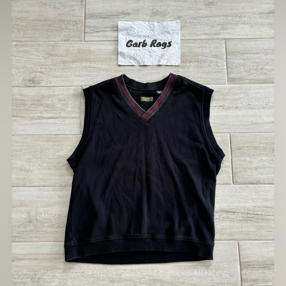 Dockers Golf Sleeveless Vest Men's Size L Large Black Pullover VNeck 100% Cotton